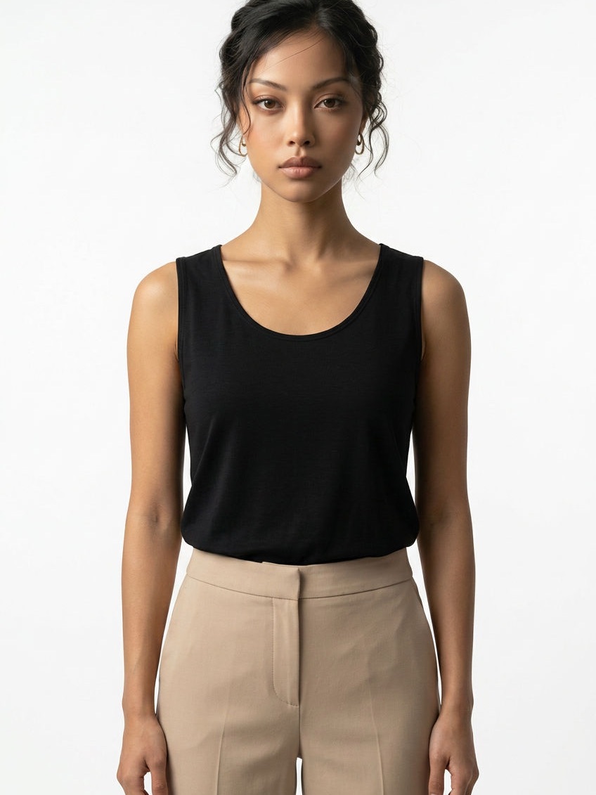 Eileen Fisher | 100% Silk Black Scoop Neck Tank Top Women’s Size Large
